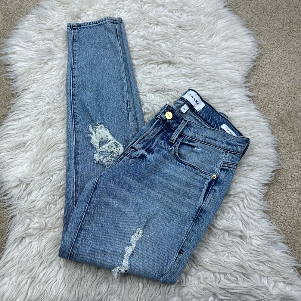 Frame Le Garçon Straight Leg Jeans in Beldon Rips - Picture 3 of 7